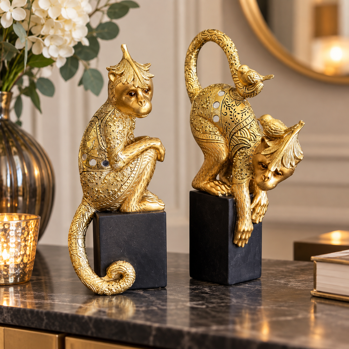 Gold Monkey Sculpture Set