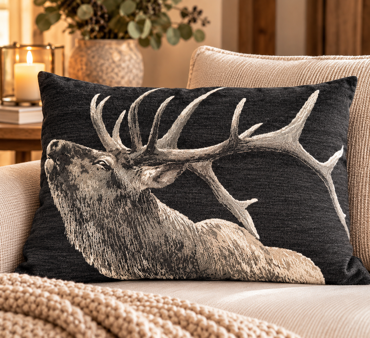 Stag Large Cushion Charcoal