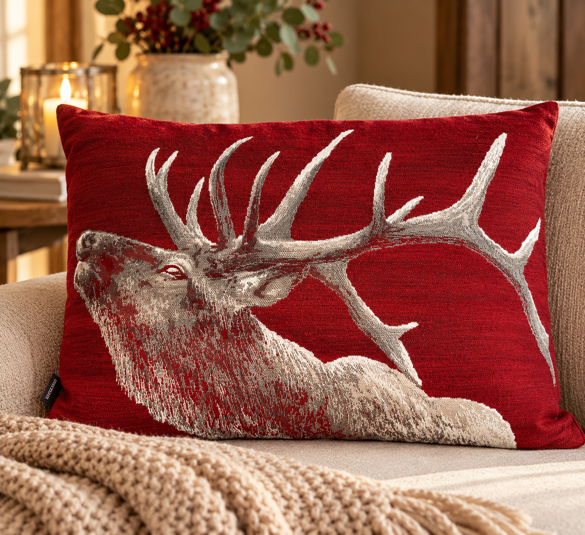 Stag Large Cushion Red