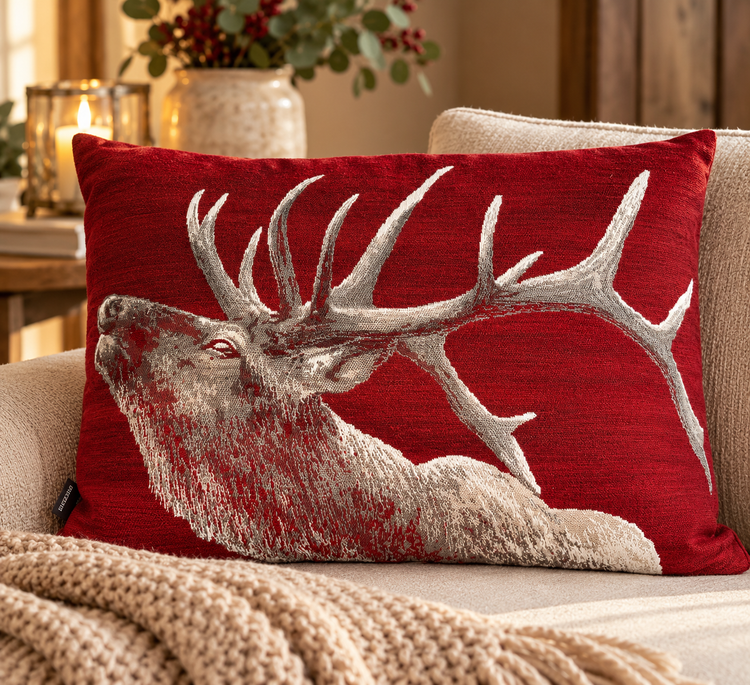 Stag Large Cushion Red
