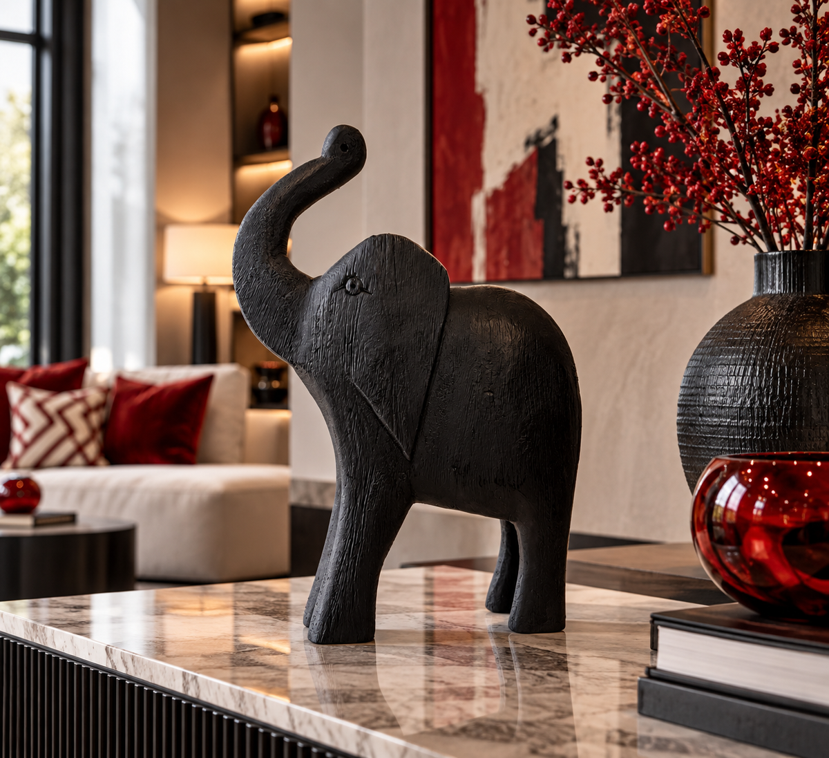 Mali Mango Wood Sculptural Elephant - Black